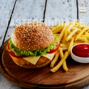 Veg Burger With French Fries